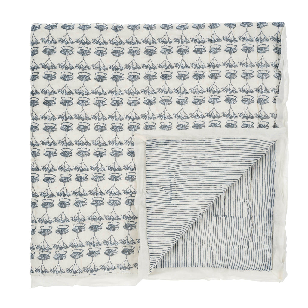 Botanical Muslin Toddler Quilt - Blue