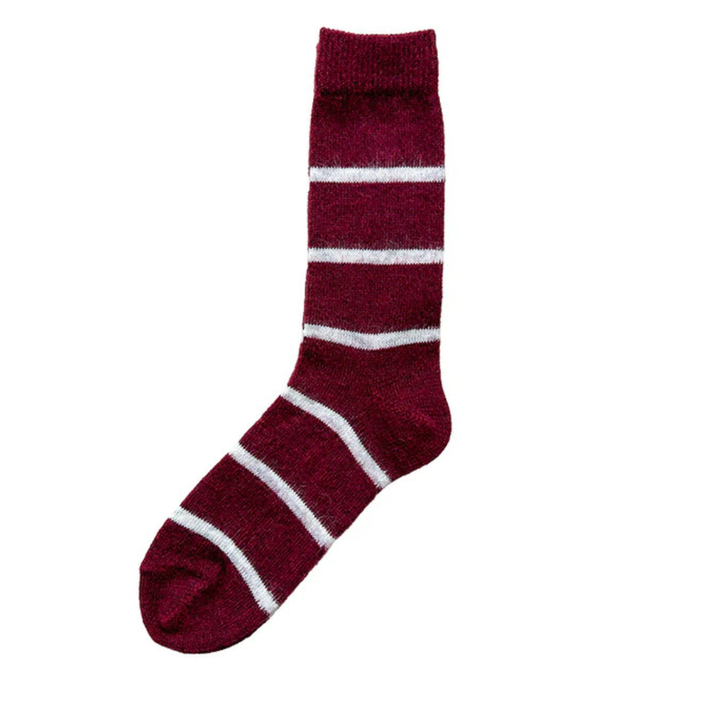 Mohair Wool Border Socks - Wine