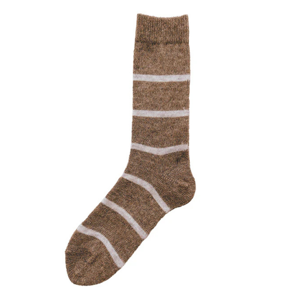Mohair Wool Border Socks - Beige
