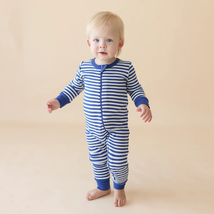 Parade Organics Striped '2-Way' Zipper Romper - True Blue