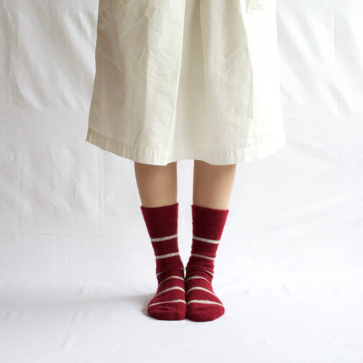 Mohair Wool Border Socks - Wine