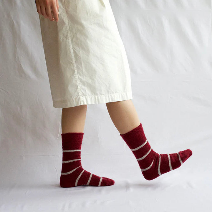 Mohair Wool Border Socks - Wine