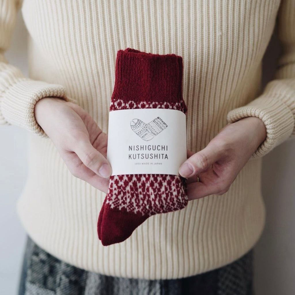 Wool Jacquard Socks - Wine