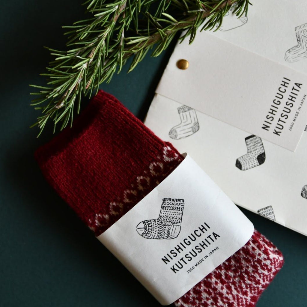 Wool Jacquard Socks - Wine