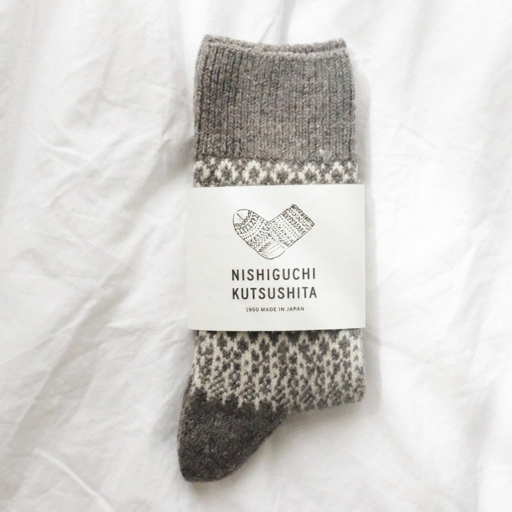 Wool Jacquard Socks - Grey