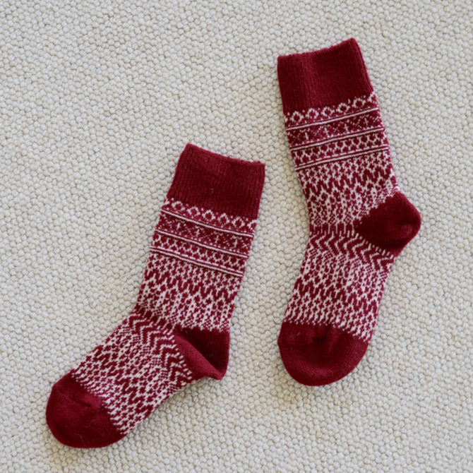 Wool Jacquard Socks - Wine