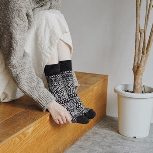 Wool Jacquard Socks - Chocolate Milk