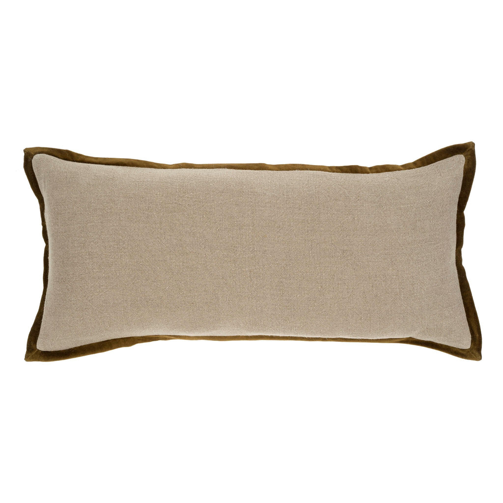 Velvet Trim Lumbar Pillow - Dark Moss (14" x 31")