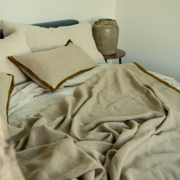 Velvet Trim Linen Bed Blanket