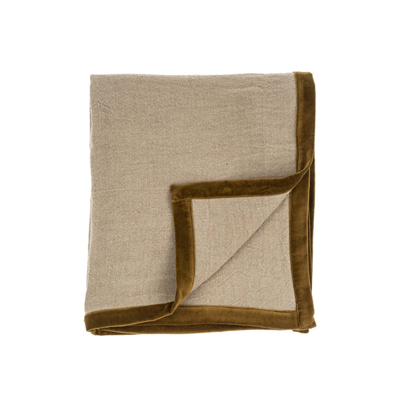 Velvet Trim Linen Throw