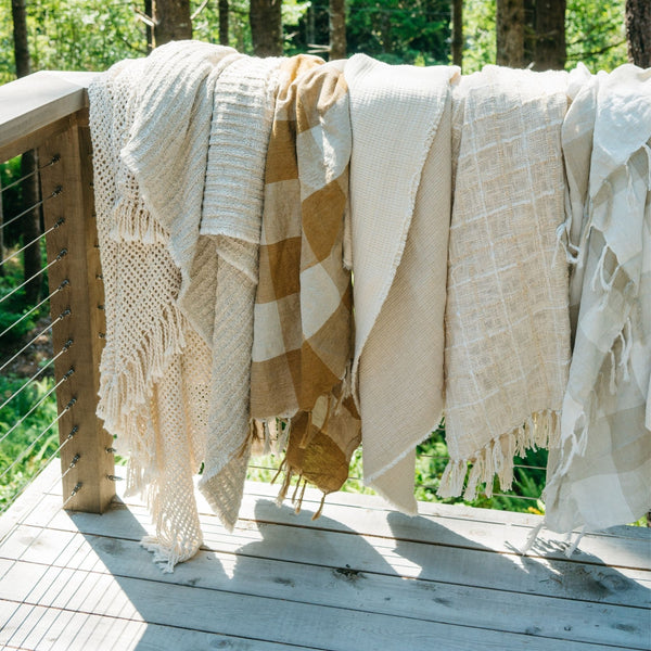 Linen Gingham Throw - Toffee
