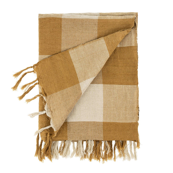 Linen Gingham Throw - Toffee