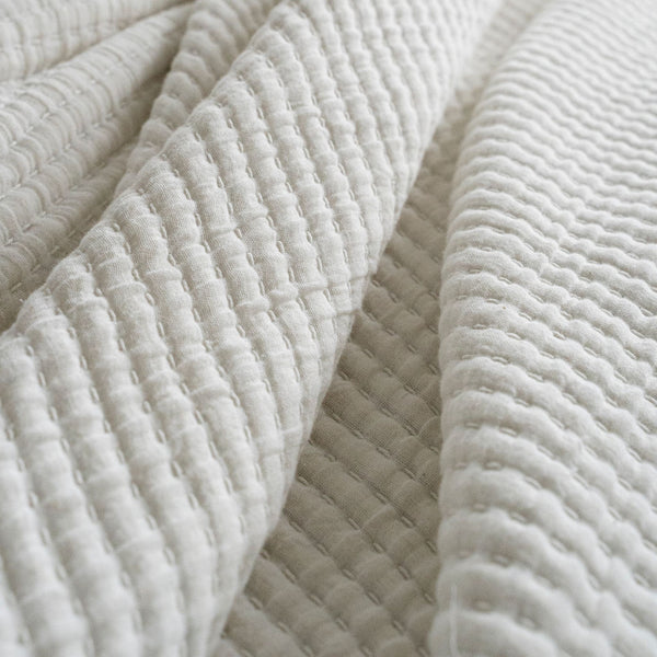 Kantha-Stitch Bed Blanket - White
