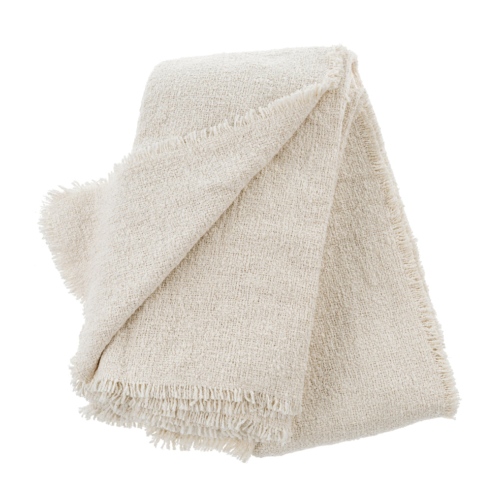 Fringed Boucle Bed Blanket - Ivory