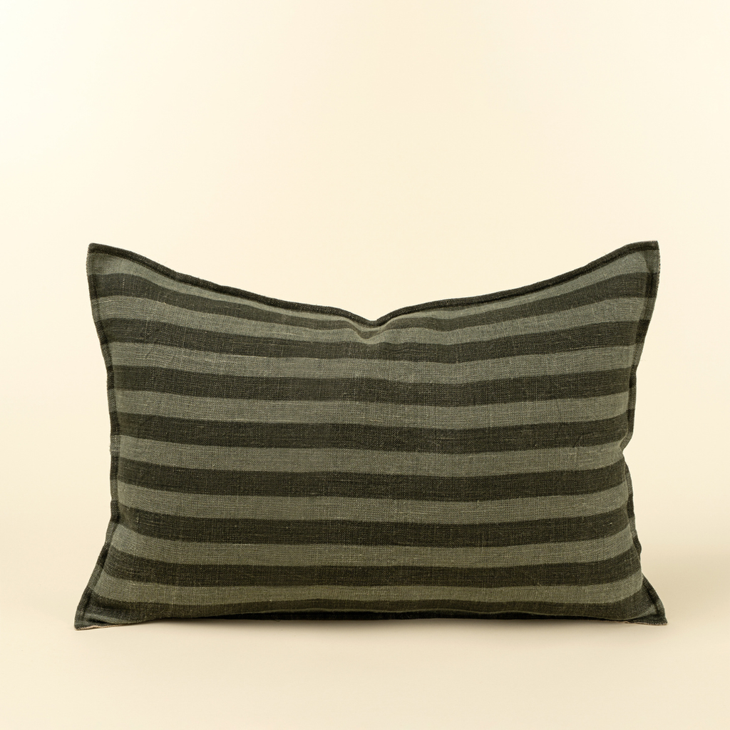 Striped Reversible Linen Pillow - Sage (Two Sizes Available)