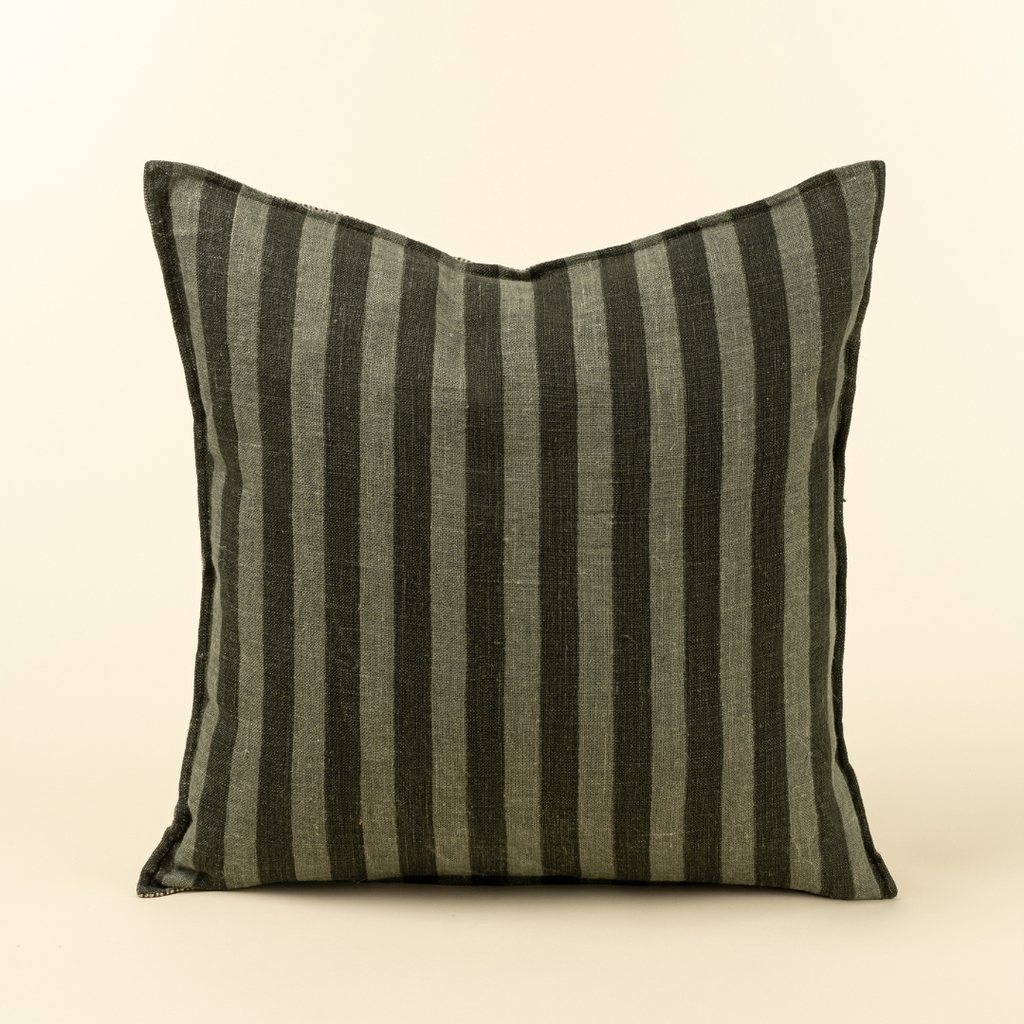 Striped Reversible Linen Pillow - Sage (Two Sizes Available)
