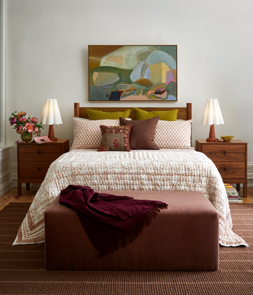 Block Print Peony Quilt - Plaster (Two Sizes Available)