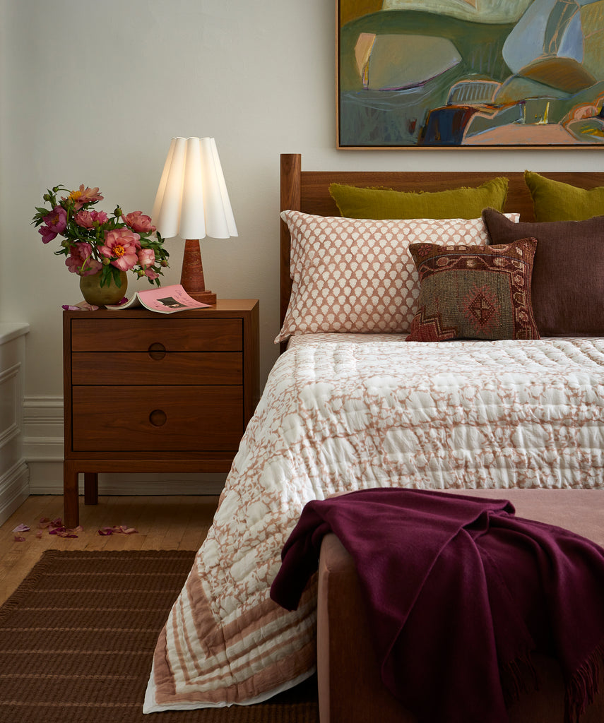 Block Print Peony Quilt - Plaster (Two Sizes Available)