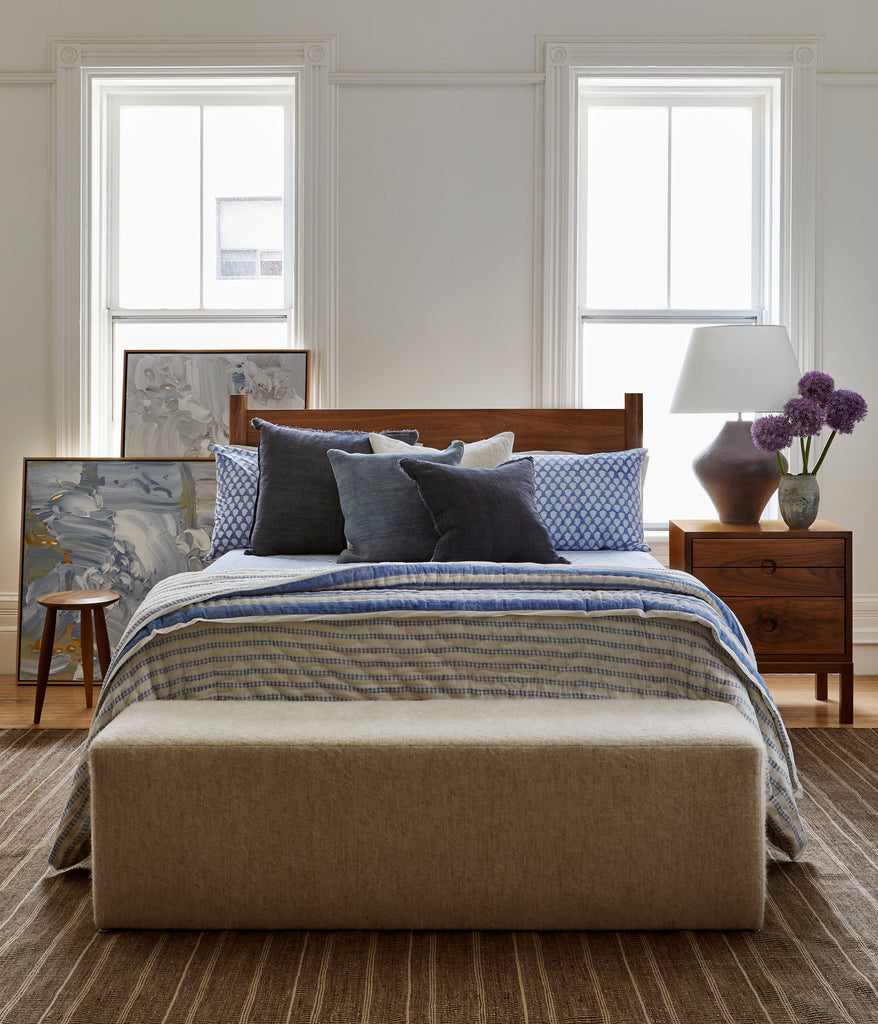 Block Print Peony Quilt -  Light Blue (Two Sizes Available)