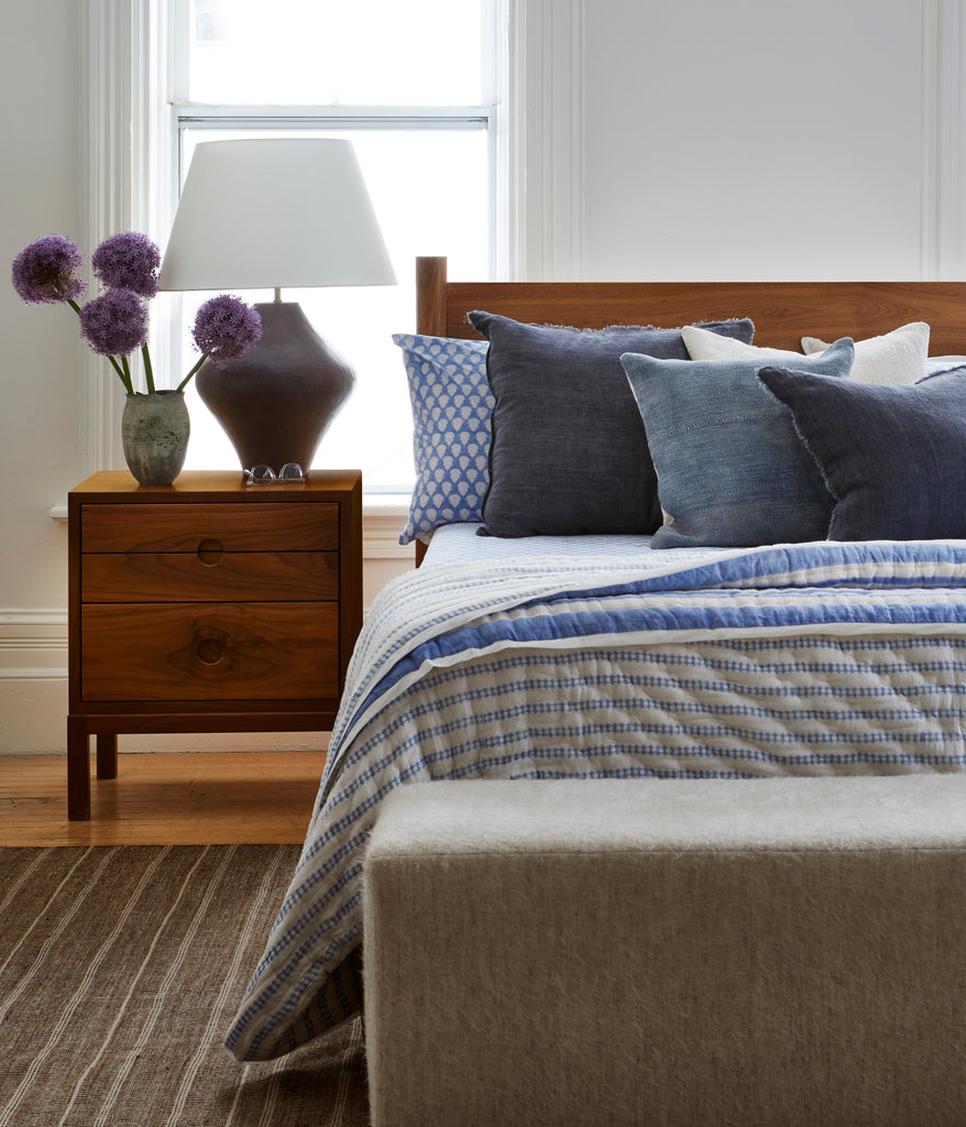 Block Print Peony Quilt -  Light Blue (Two Sizes Available)