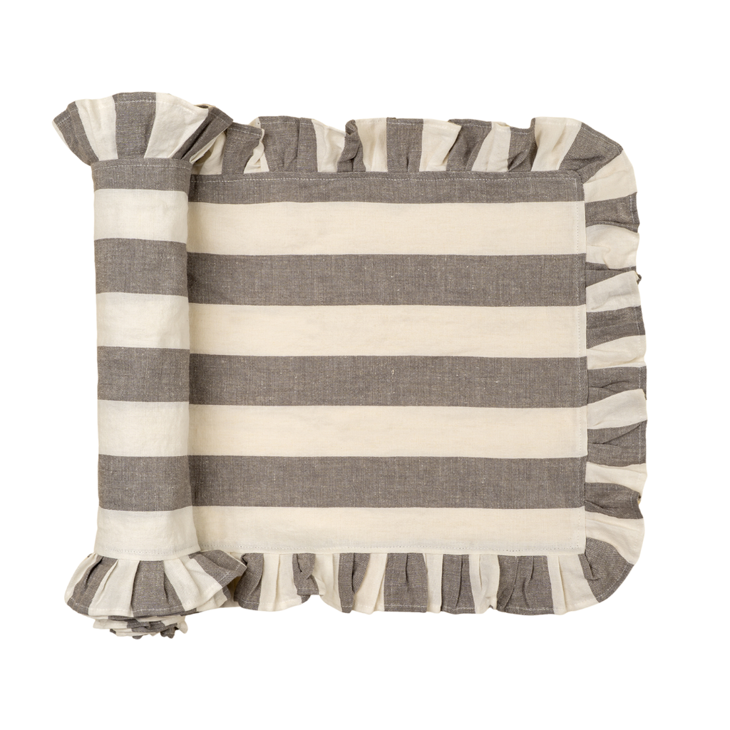 Ruffle Wide Stripe Table Runner - Grey (112"L)