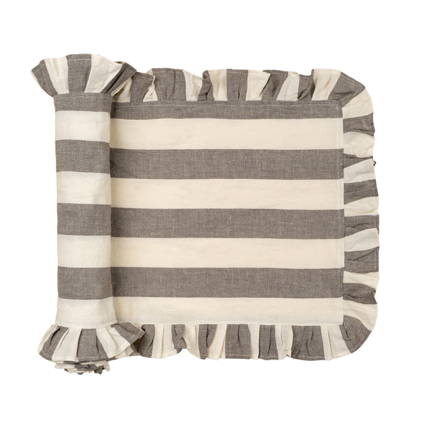 Ruffle Wide Stripe Table Runner - Grey (112"L)