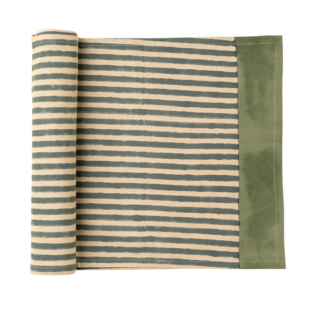 Sea Stripe Block Print Table Runner - 108"L