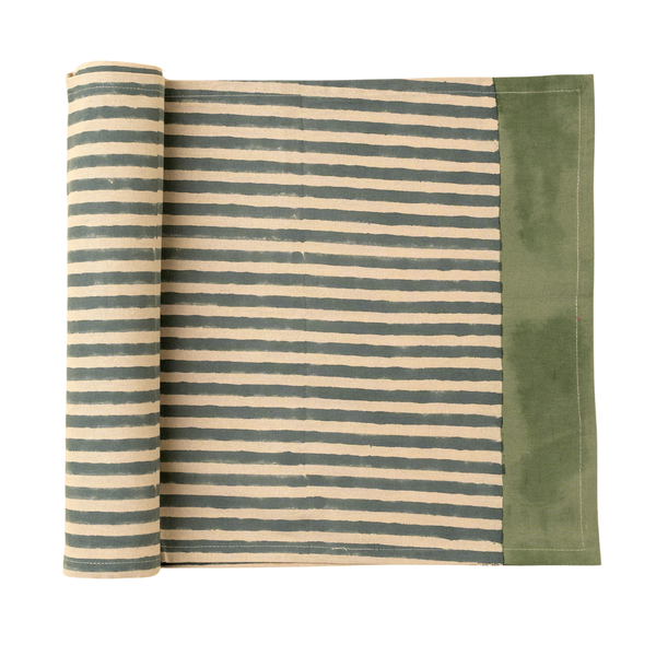 Sea Stripe Block Print Table Runner - 108"L