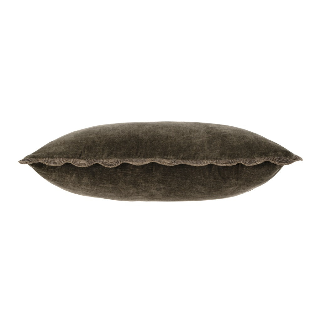 Vera Velvet Scalloped Pillow - Charcoal (21" x 12")