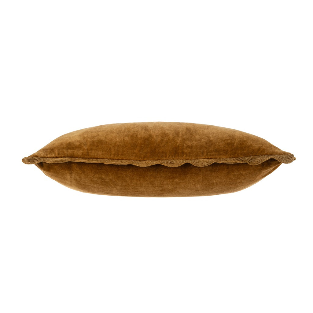 Vera Velvet Scalloped Pillow - Tobacco (21" x 12")