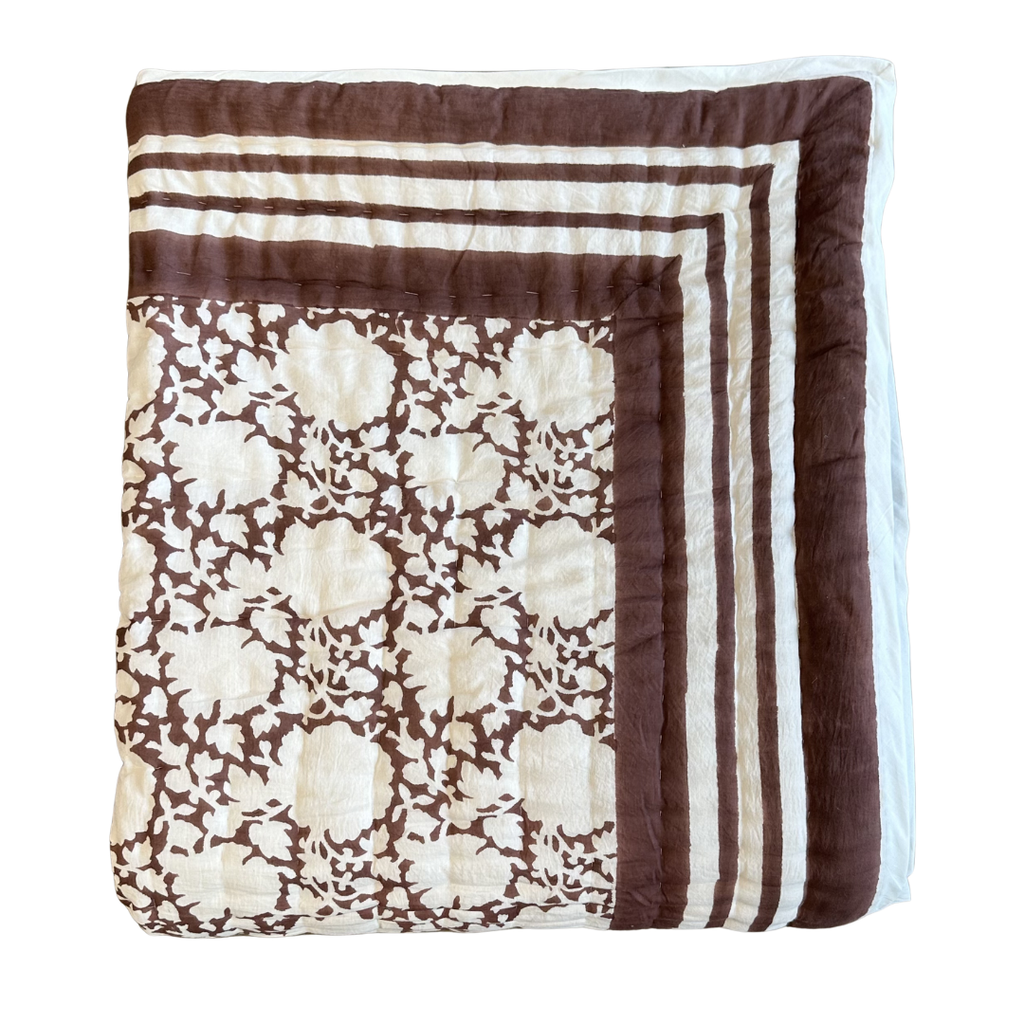 Block Print Peony Quilt - Mocha (Two Sizes Available)