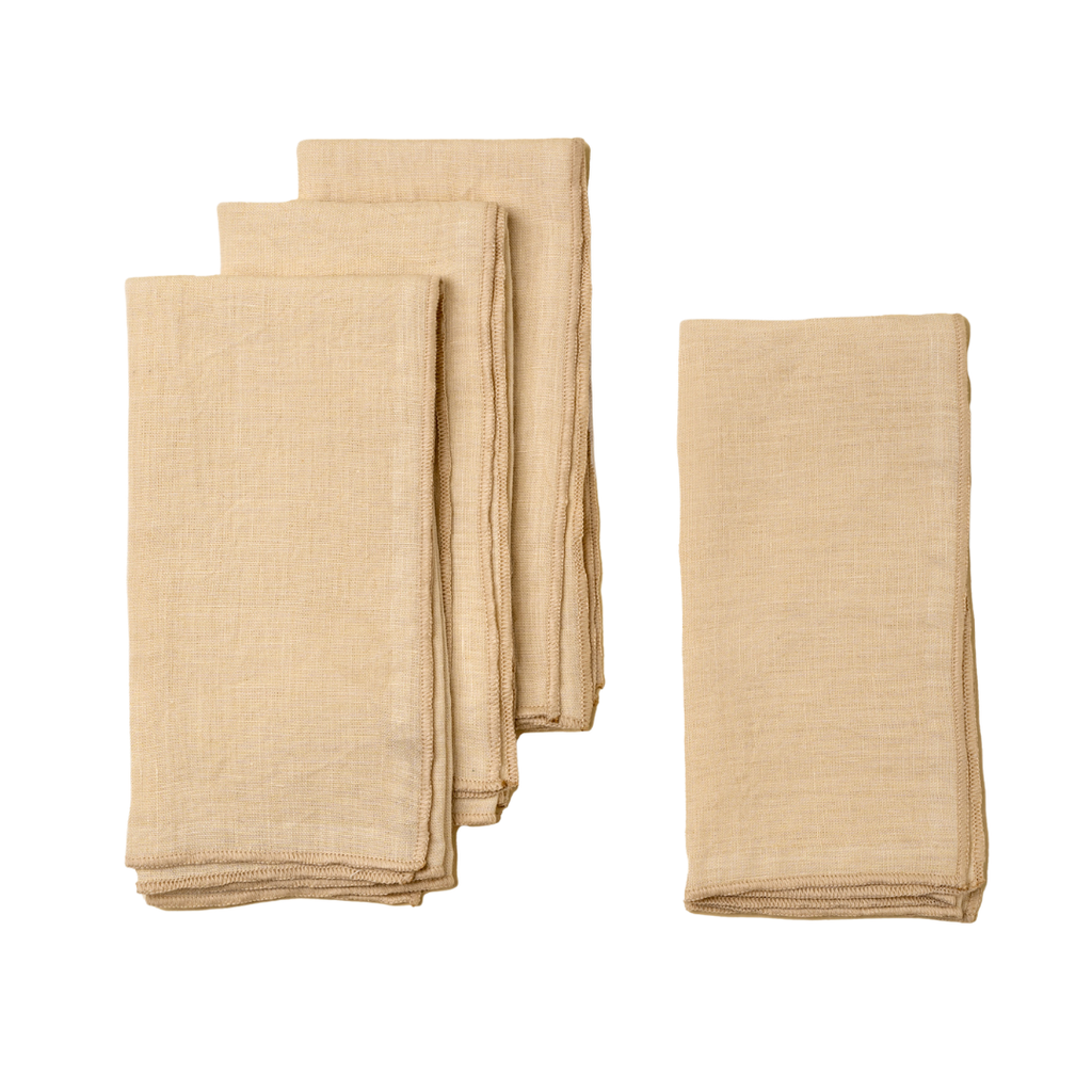 Set of 4 Stonewashed Linen Napkins - Cream