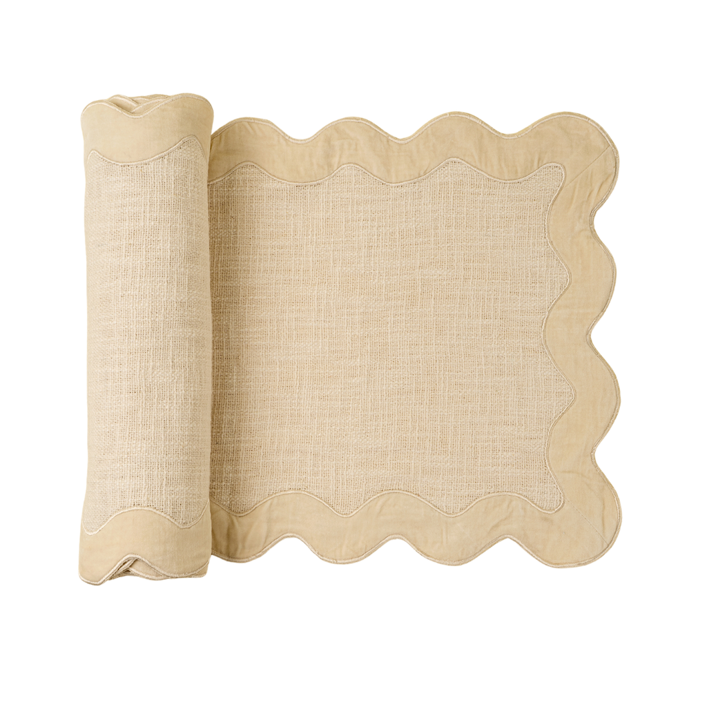 Velvet Scalloped Table Runner - Ivory (108"L)