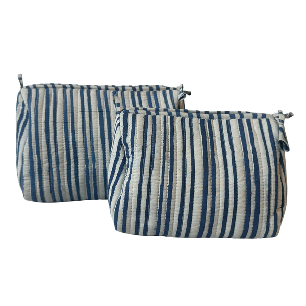 Block Print Pouch - Blue Stripe (Two Sizes Available)