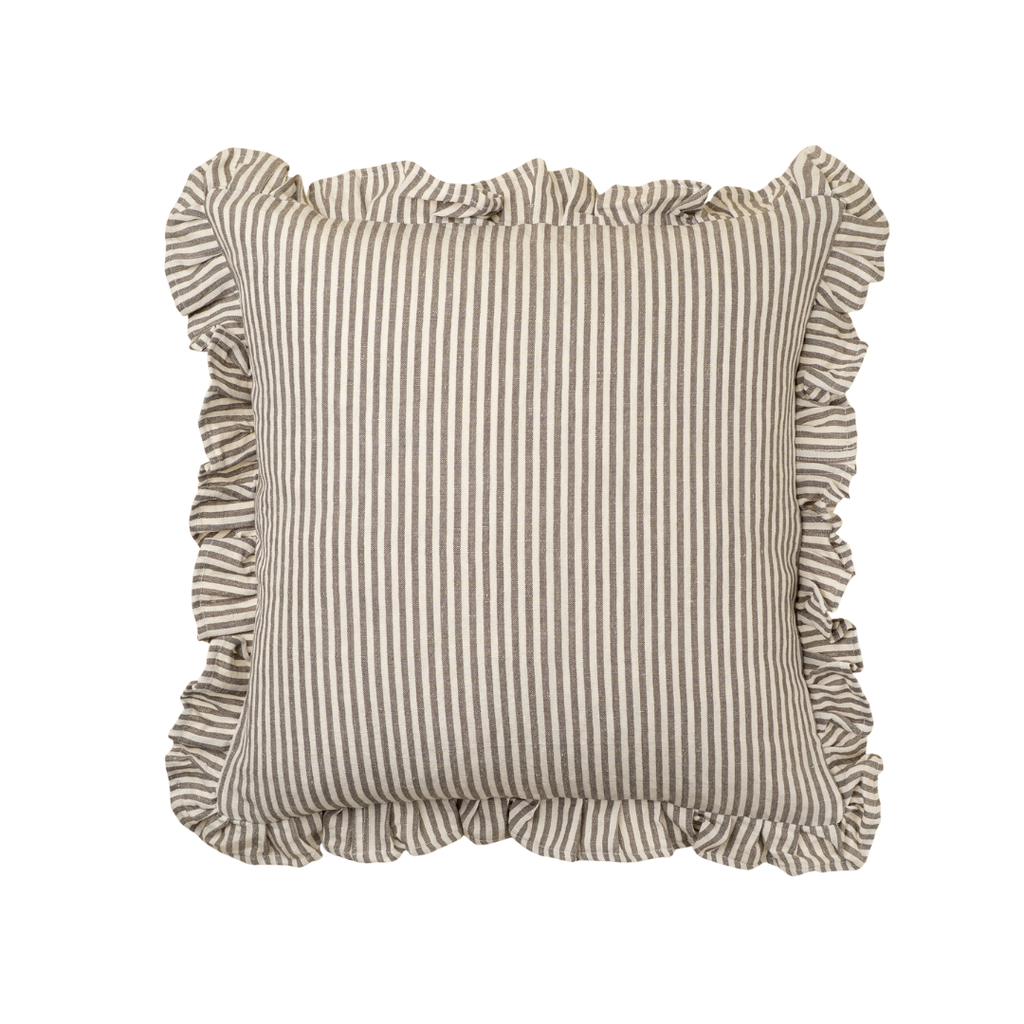 Ruffle Narrow Stripe Pillow - Grey (20" x 20")