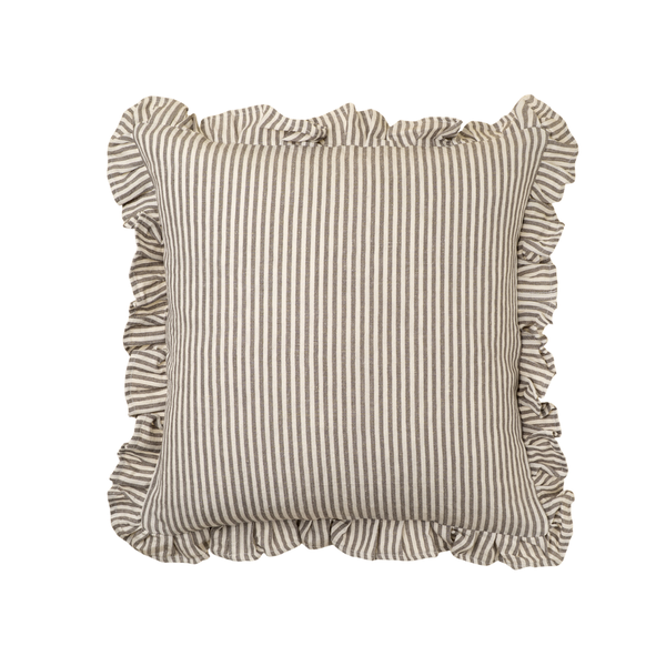 Ruffle Narrow Stripe Pillow - Grey (20" x 20")