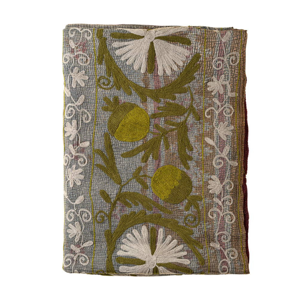 Vintage Embroidered Kantha Throw - Blue