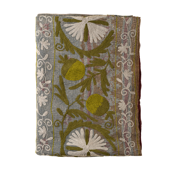Vintage Embroidered Kantha Throw - Blue