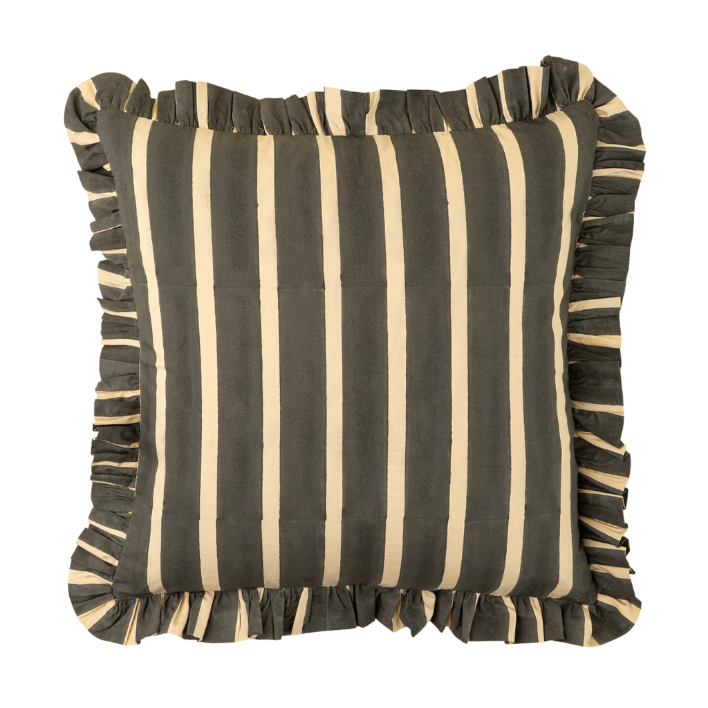 Ruffle Wide Stripe Pillow - Charcoal (20" x 20")