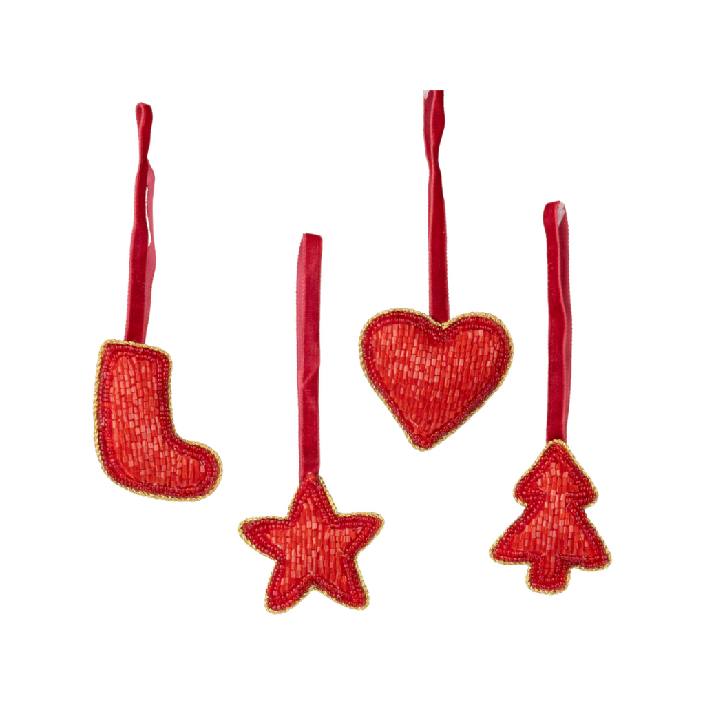 Assorted Bead Ornaments - Red (Four Styles Available)