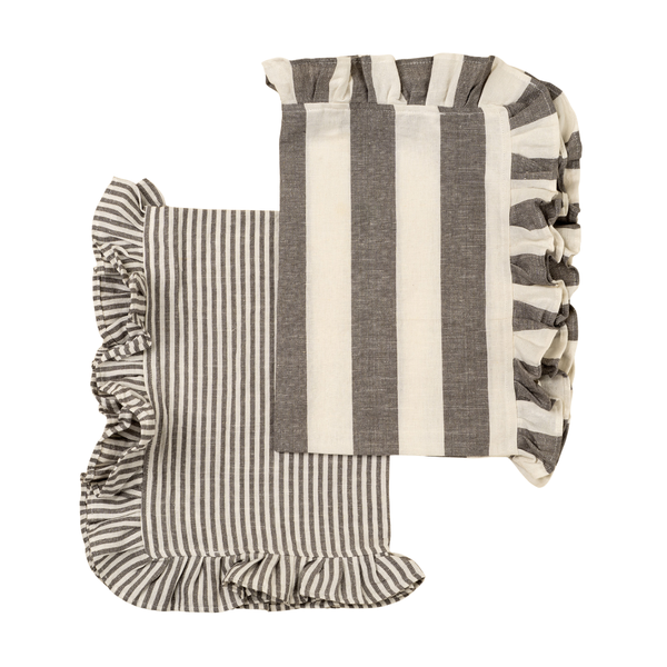 Ruffle Stripe Tea Towels - Grey (Two Styles Available)