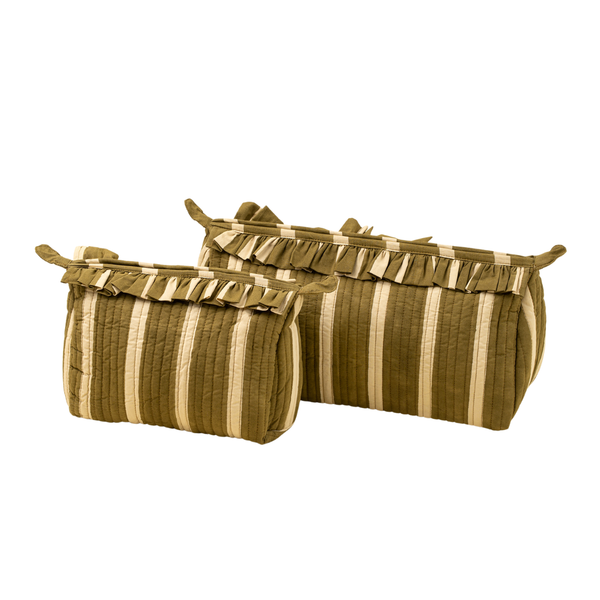 Block Print Stripe Pouch - Olive (Two Sizes Available)
