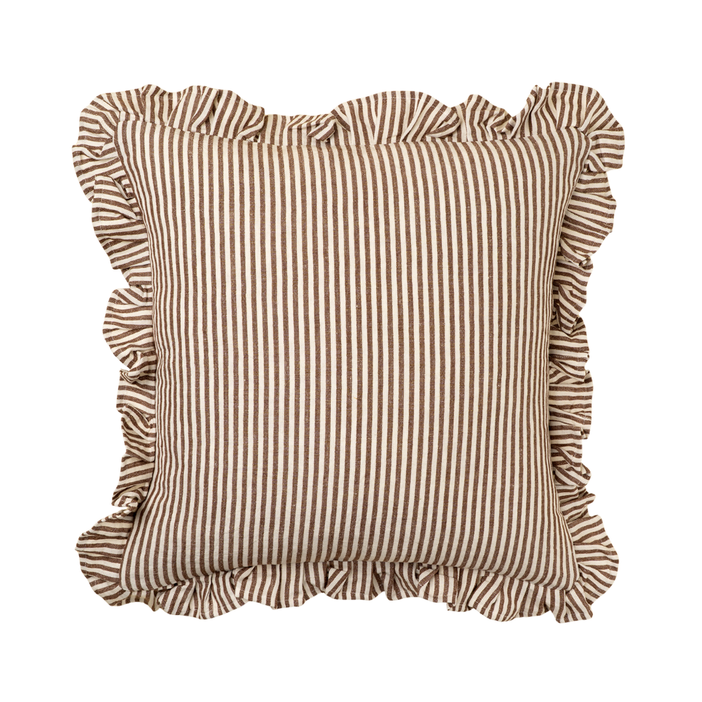 Ruffle Narrow Stripe Pillow - Brown (20" x 20")