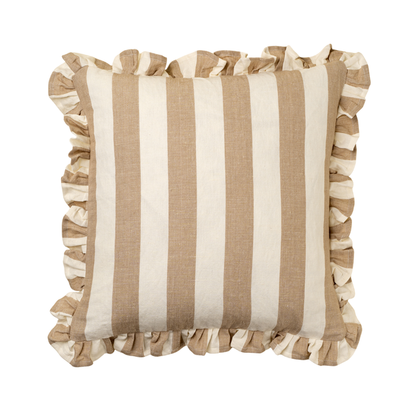 Ruffle Wide Stripe Pillow - Beige (20" x 20")