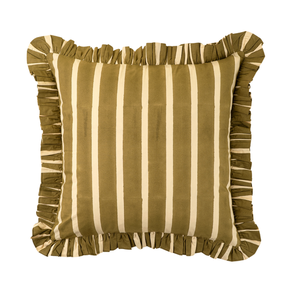 Ruffle Wide Stripe Pillow - Olive (20" x 20")