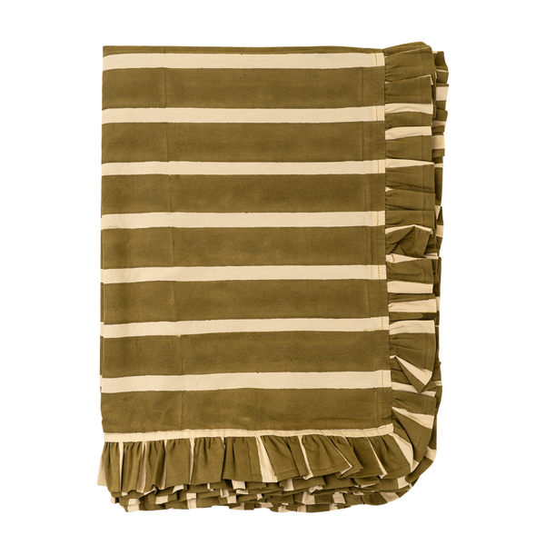 Ruffle Stripe Tablecloth - Olive (104" x 60")
