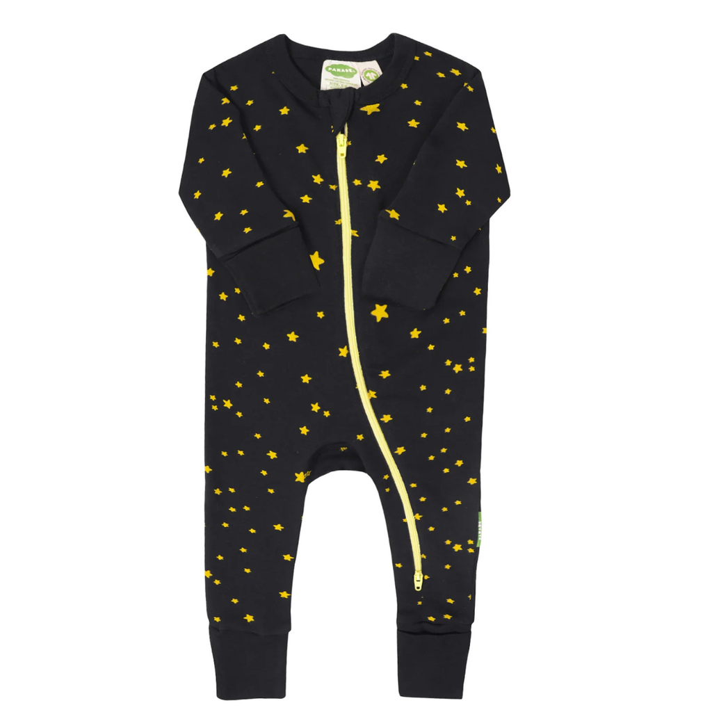 Parade Organics Signature Print '2-Way' Zipper Romper - Yellow Stars