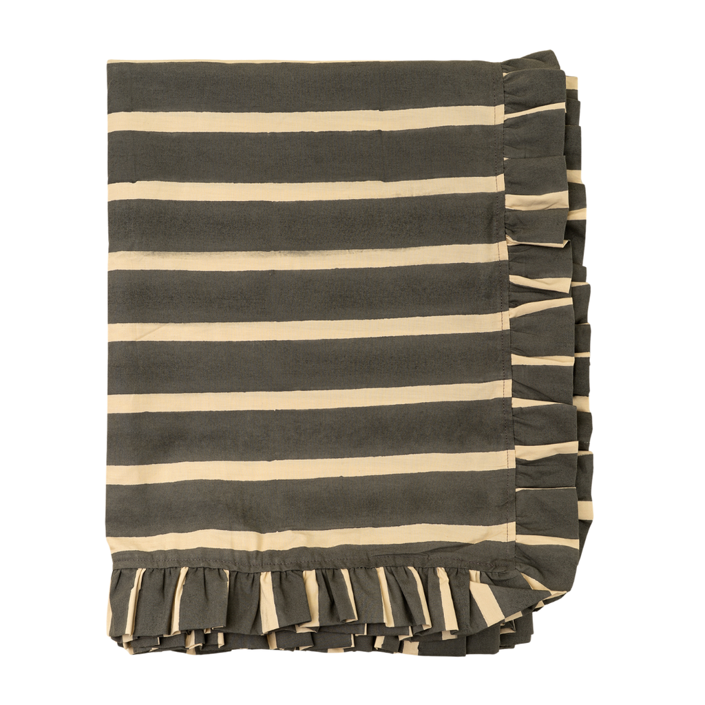 Ruffle Stripe Tablecloth - Charcoal (104" x 60")