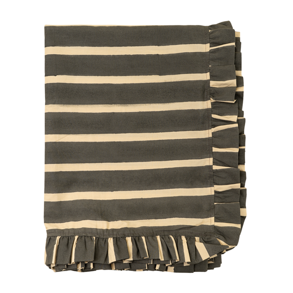 Ruffle Stripe Tablecloth - Charcoal (104" x 60")