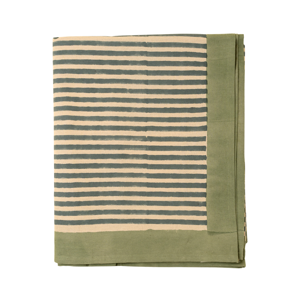 Sea Stripe Block Print Tablecloth (104" x 60")